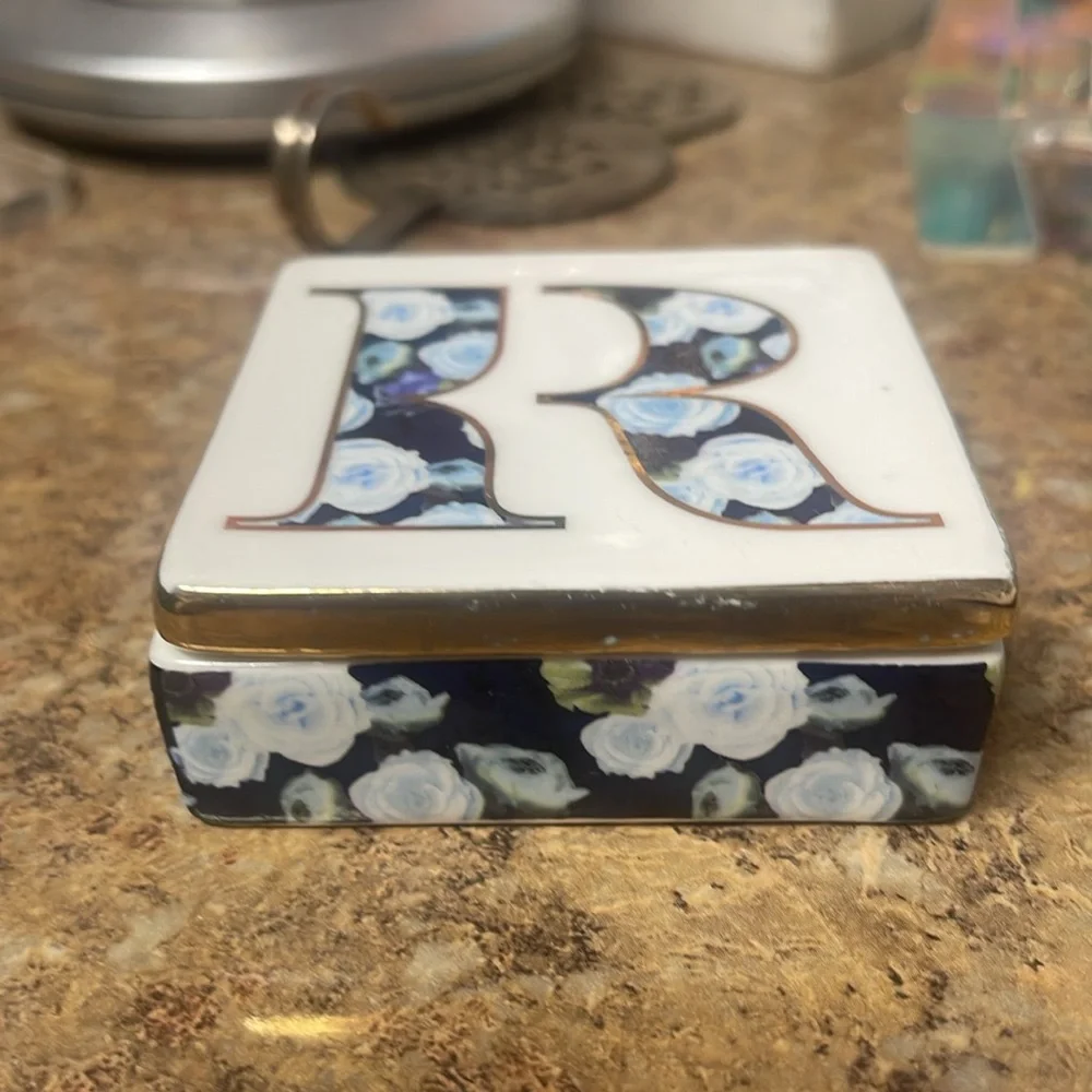 Anthropologie Monogram Lidded Jewelry Box